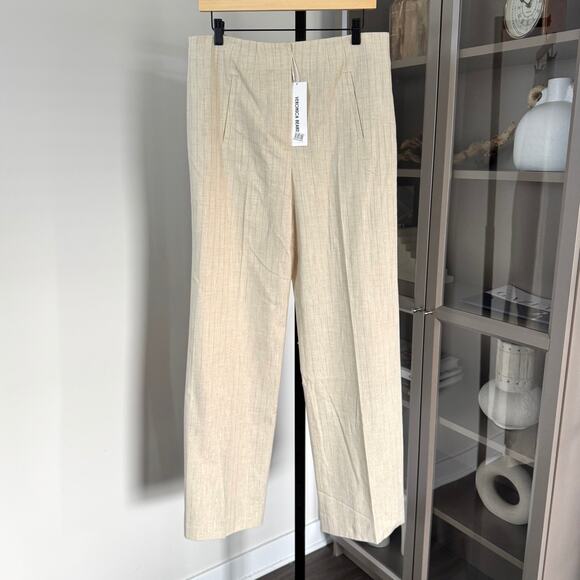 Veronica Beard Jude Natural Gold Straight Leg Pants 10 NEW Metallic Pinstripe - Picture 2 of 7